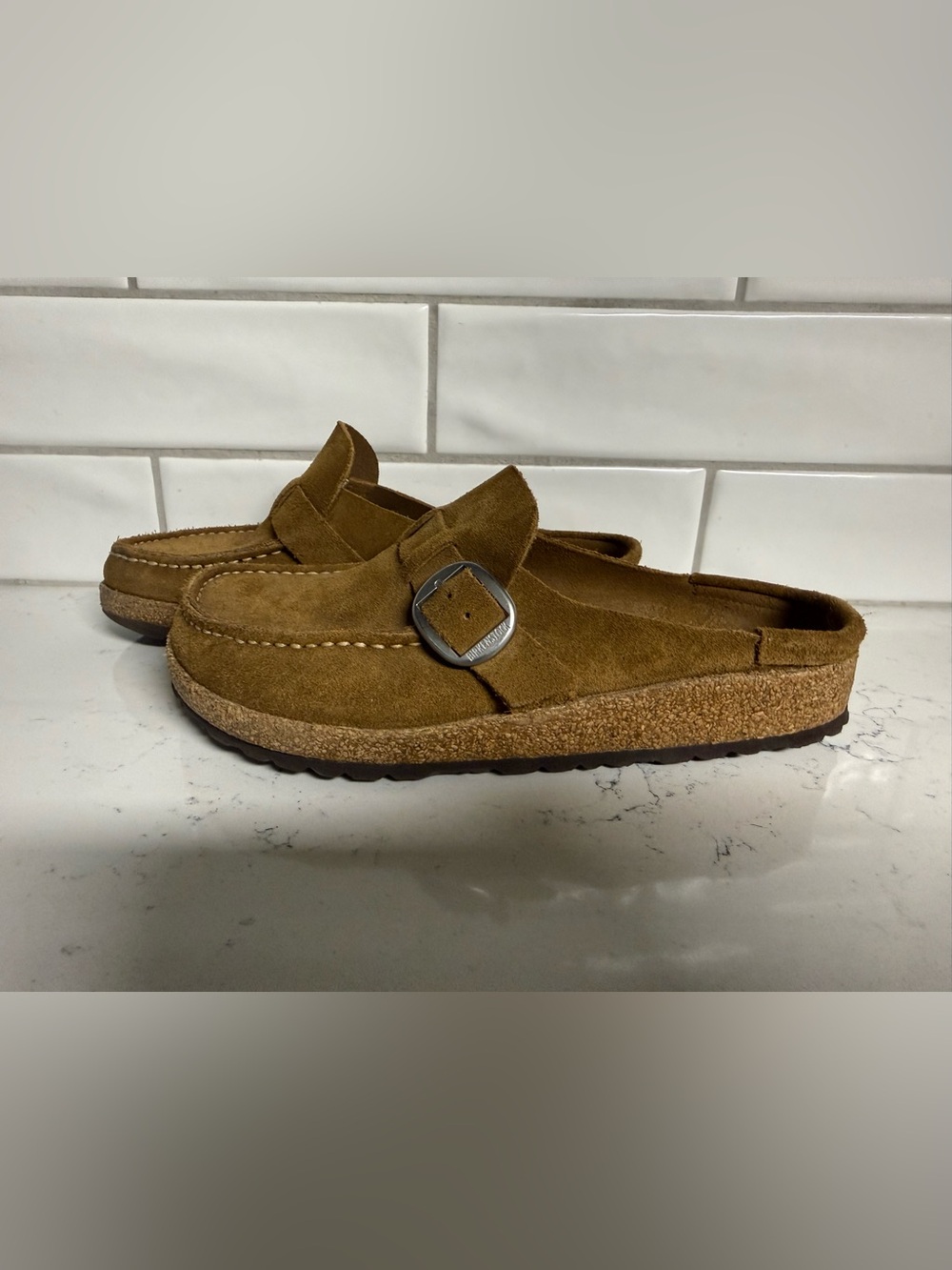 Women’s Birkenstock Suede Mule Slip-On with Buckle - Brown size 37